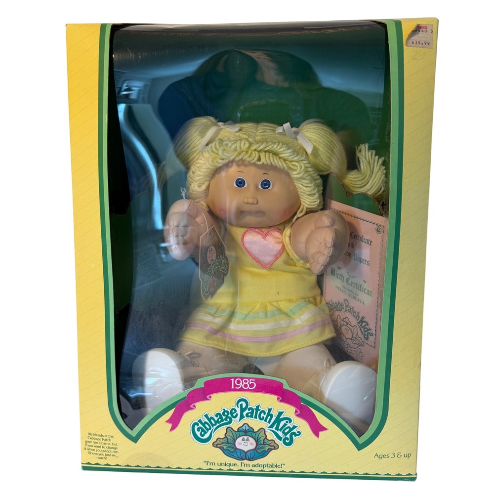 Vintage 1985 Cabbage Patch Kids Nelly Alberta Doll New In Box Coleco Blonde Blue